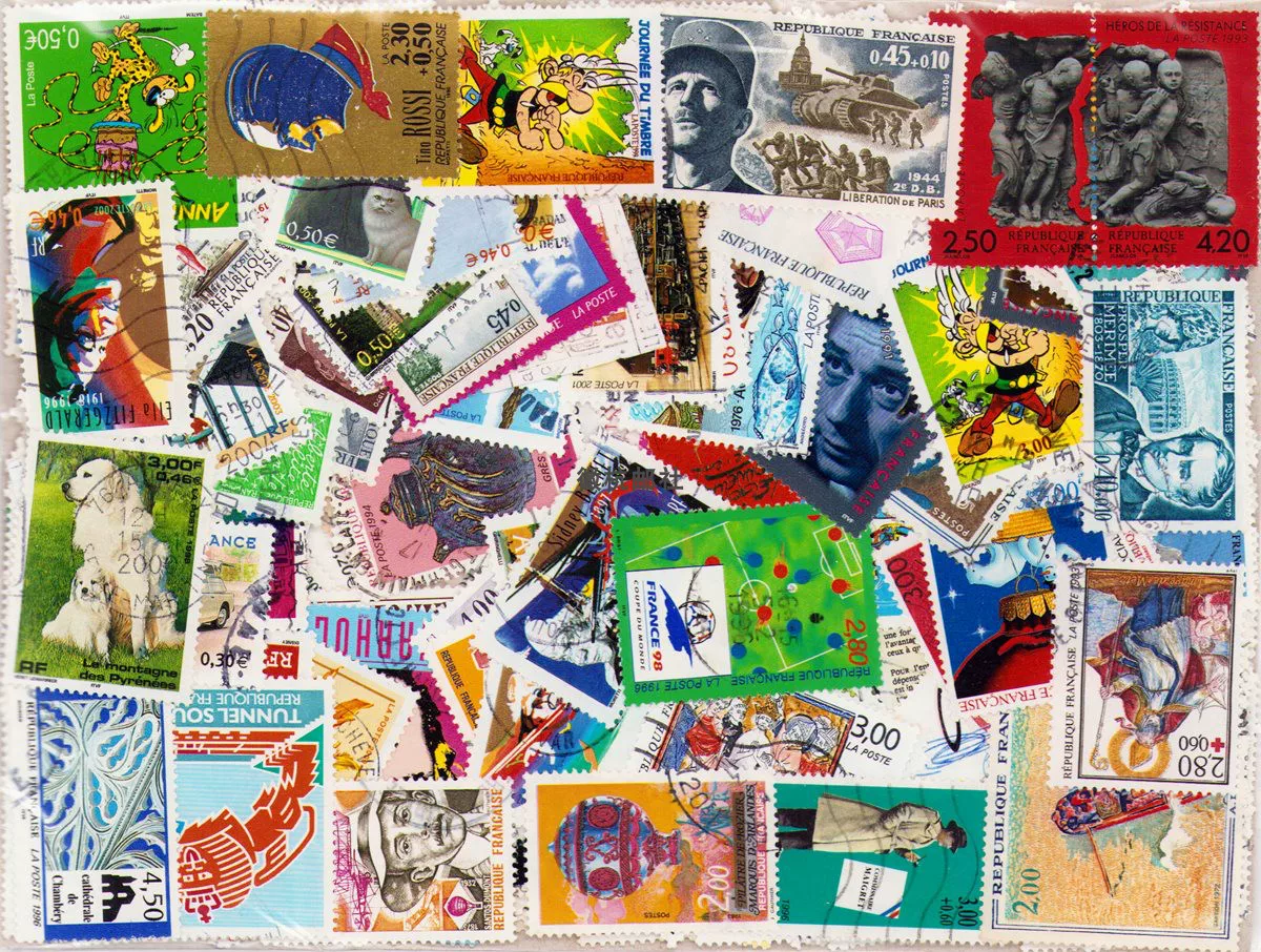 Collectible Vintage Postage Stamps - Винтажные французские почтовые марки, 100 штук,