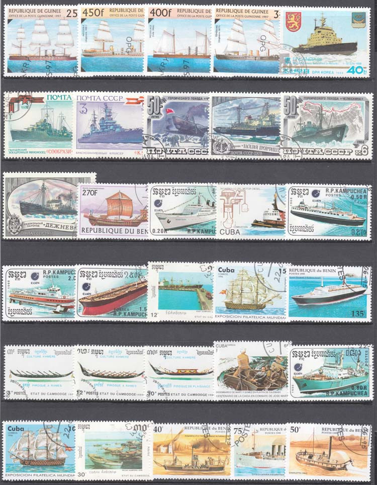 Collectible Vintage Postage Stamps - 100 специальных штампов кораблей и парусных